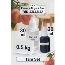 Organik Hekim Şeftali Esanslı Mavi Boyalı Şeffaf Sabun Bazı Seti 30ML Esans 30ML Boya 500GR Baz