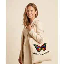 Moonpiece Collection Butterfly Renkli Baskılı Hambez Omuz Çantası