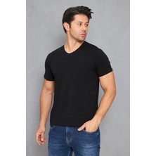 Trendhill Erkek Pamuklu Slim Fit V Yaka Tişört Siyah 5016-S