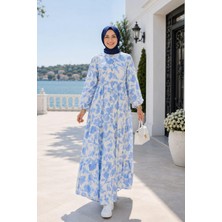 Harma Time Butik Kadın Düğmeli Desenli Modal Kumaş Beyaz Elbise