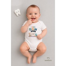 Babyden's Diş Buğdayı Body %100 Pamuk Ilk Dişim Çıktı Baskılı Bebek Kısa Kollu Body Çıtçıtlı Unisex Yenidoğan Zıbın