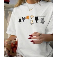Nigrum Pardus Nıgrum Pardus Yeni Sezon Oyuncu Minik Kediler Baskılı %100 Pamuk Büyük Beden Kadın T-Shirt