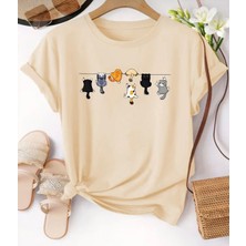 Nigrum Pardus Nıgrum Pardus Yeni Sezon Oyuncu Minik Kediler Baskılı %100 Pamuk Büyük Beden Kadın T-Shirt