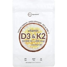 Micro Ingredients Vitamin D3 10000 Iu & K2 200 Mcg, 300 Softgels