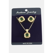 Zero Land Ilkeshop Kare Zirkon Taşlı Set Kolye-Gümüş Rengi