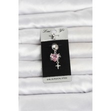 Tios Shop Krm 316L Cerrahi Çelik Pembe Zirkon Taşlı Model Göbek Piercing Krm