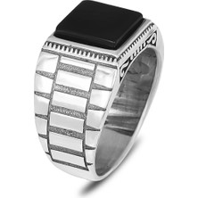 Mirari Jewelry Kare Oniks Taşlı Kordon Model Erkek Yüzük | Premium 0,40 Mikron Gümüş Kaplama