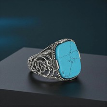 Mirari Jewelry Firuze Taşlı Desenli Erkek Yüzük | Premium 0,40 Mikron Gümüş Kaplama