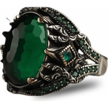 Mirari Jewelry Yeşil Zirkon Taşlı Işlemeli Erkek Yüzük | Premium 0,40 Mikron Gümüş Kaplama