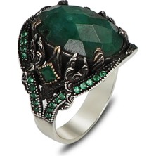 Mirari Jewelry Işlemeli Tasarım Zümrüt Taşlı Erkek Yüzük | Premium 0,40 Mikron Gümüş Kaplama