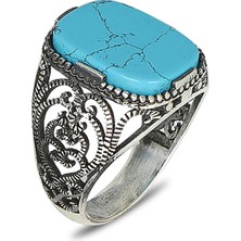 Mirari Jewelry Firuze Taşlı Desenli Erkek Yüzük | Premium 0,40 Mikron Gümüş Kaplama