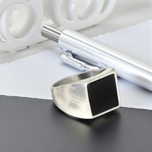 Mirari Jewelry Minimal Kare Oniks Erkek Yüzük | Premium 0,40 Mikron Gümüş Kaplama