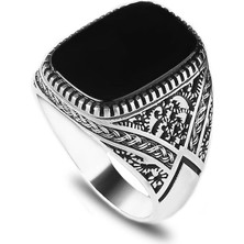 Mirari Jewelry Oniks Taşlı Desenli Erkek Yüzük | Premium 0,40 Mikron Gümüş Kaplama