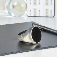 Mirari Jewelry Minimal Oval Oniks Taşlı Erkek Yüzük | Premium 0,40 Mikron Gümüş Kaplama