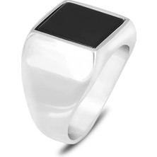 Mirari Jewelry Kare Oniks Taşlı Sade Model Erkek Yüzük | Premium 0,40 Mikron Gümüş Kaplama