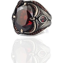 Mirari Jewelry Garnet Taşlı Desenli Işlemeli Erkek Yüzük | Premium 0,40 Mikron Gümüş Kaplama