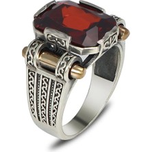 Mirari Jewelry Garnet Taşlı Altın Detaylı Modern Erkek Yüzük | Premium 0,40 Mikron Gümüş Kaplama