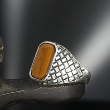 Mirari Jewelry Kaplangözü Taşlı Örgü Desenli Erkek Yüzük | Premium 0,40 Mikron Gümüş Kaplama