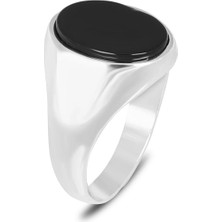 Mirari Jewelry Oval Oniks Taşlı Sade Model Erkek Yüzük | Premium 0,40 Mikron Gümüş Kaplama