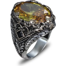 Mirari Jewelry Sitrin Taşlı Erkek Yüzük Vintage Tasarım | Premium 0,40 Mikron Gümüş Kaplama