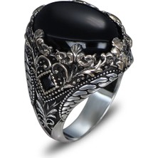 Mirari Jewelry Oniks Taşlı Erkek Yüzük Vintage Tasarım | Premium 0,40 Mikron Gümüş Kaplama