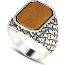 Mirari Jewelry Kaplangözü Taşlı Örgü Desenli Erkek Yüzük | Premium 0,40 Mikron Gümüş Kaplama