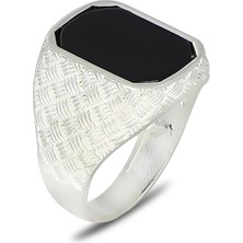 Mirari Jewelry Oniks Taşlı Örgü Desenli Erkek Yüzük | Premium 0,40 Mikron Gümüş Kaplama