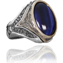 Mirari Jewelry Mavi Kaplangözü Taşlı Erkek Yüzük Gold Detaylı | Premium 0,40 Mikron Gümüş Kaplama
