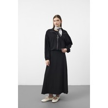 Basic Park Siyah Kadın Premium Tencel Doku Sweat Üstlü Midi Elbise Takım