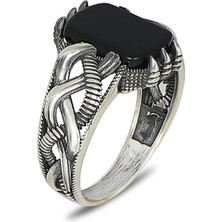 Mirari Jewelry Pençe Model Oniks Taşlı Erkek Yüzük | Premium 0,40 Mikron Gümüş Kaplama