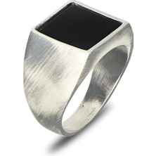 Mirari Jewelry Minimal Kare Oniks Erkek Yüzük | Premium 0,40 Mikron Gümüş Kaplama