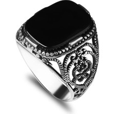 Mirari Jewelry Otantik Desenli Oniks Taşlı Erkek Yüzük | Premium 0,40 Mikron Gümüş Kaplama