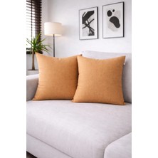 Goccia Home 2'li Kırlent Kılıfı Keten Görünümlü Soft Koltuk Sırt Hediyelik Punch Yapılabilir Camel