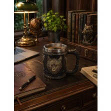 Kurt Figürlü Viking Kupa Bardak 400 ml – Paslanmaz Çelik Iç Hazneli Dekoratif Mug 11 cm