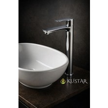 Kustar Lüks Çanak Lavabo Bataryası | Yüksek Gövdeli Banyo Musluğu | Krom Kaplama Tek Kollu Lavabo Bataryası