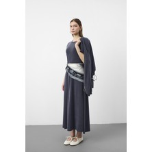 Basic Park Füme Kadın Premium Tencel Doku Sweat Üstlü Midi Elbise Takım