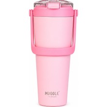 Muggle 700 ml SSM-120 Paslanmaz Çelik Termos Bardak Kulplu Pipetli Soğuk Sıcak Içecek