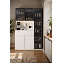 Avmpark Sofia Kahve Köşesi+Tek Kapaklı Kiler Dolabı Çok Amaçlı Füme Camlı Ledli Airfry Fincan Dolap Beyaz