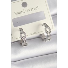 Renas Store Pirinç Gümüş Renk Zirkon Taşlı Zincir Model Kadın Küpe