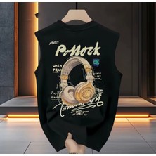 Nigrum Pardus Nıgrum Pardus Yeni Sezon Dj Kulaklık Sırt Baskılı %100 Pamuk Erkek Çocuk Kolsuz T-Shirt