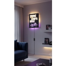Wells Gta Vice City Edition - Nostaljik Oyuncu Odası Rgb LED Işıklı Ahşap Duvar Tablosu (67X55 Cm)