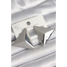 Renas Store Pirinç Gümüş Renk 3D Üçgen Model Kadın Küpe