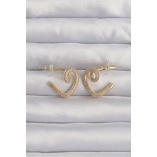 Renas Store Pirinç Gold Renk Zirkon Taşlı Kıvrımlı Yarım Küpe