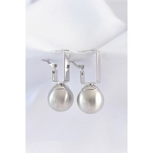 Renas Store Pirinç Gümüş Renk Dikdörtgen Detay Oval Küpe