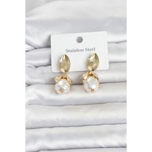 Renas Store 316L Çelik Gold Renk Çiçek Model Kadın Küpe