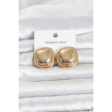Renas Store 316L Çelik Gold Renk Düğme Model Kadın Küpe