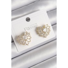 Renas Store Pirinç Gold Renk Zirkon Taşlı Model Kadın Küpe