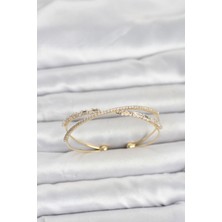 Solenya Pirinç Gold Renk Baget Zirkon Taşlı Kadın Bileklik