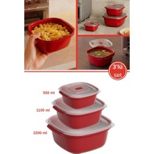 Flora 3 Boy Mikrodalga Fırına Uygun Saklama Kabı Seti, Dayanıklı Sağlıklı 3'lü Kap Seti (550,1100,2200 Ml)