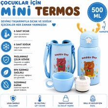Mavi Renk Premium Paslanmaz Çelik Figürlü Askılı Çocuk Termos, 500 Ml, ( 24+ Ay)